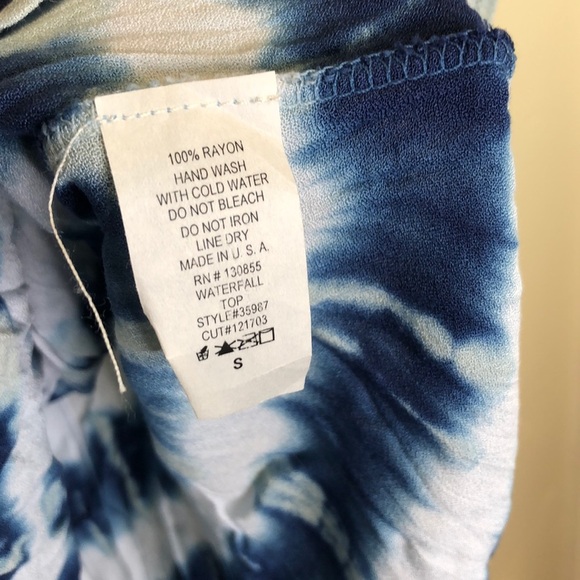 PPLA White Blue Tie Dye Waterfall Sleeveless Top - Picture 4 of 5